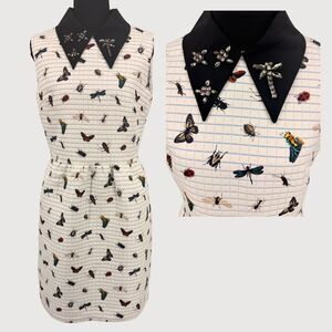 IROO Butterfly Quilted Dress Ivory Multi Sleeveless Collared Size 40